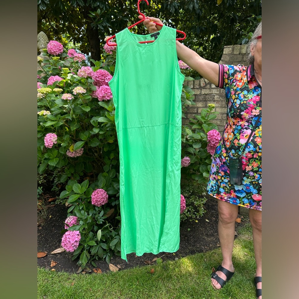 J. Crew Green Sleeveless Maxi Dress Crew Neck Casual